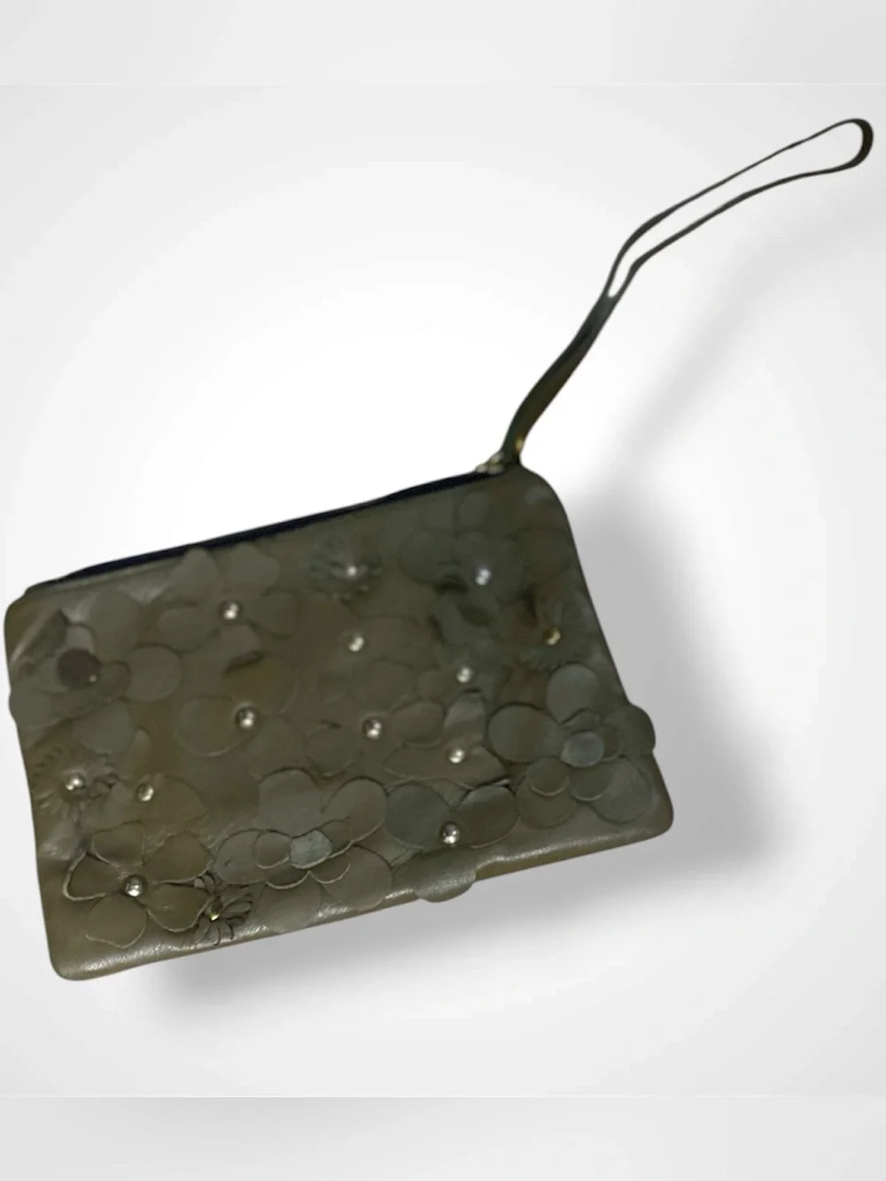 Vintage Martina Morí Floral Leather Wristlet in Olive Green